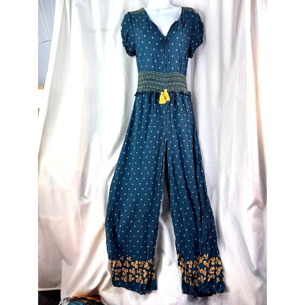 FARM Rio Blue and Yellow Wide Leg Jumpsuit